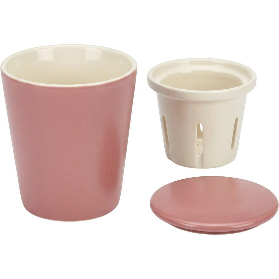 Korzy 15 oz Tapered Ceramic Tea Cup with Ceramic Infuser and Lid Dusty Rose
