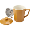 Korzy 10 oz Faceted Ceramic Tea Mug with Mesh Infuser and Lid Ochre - Product view