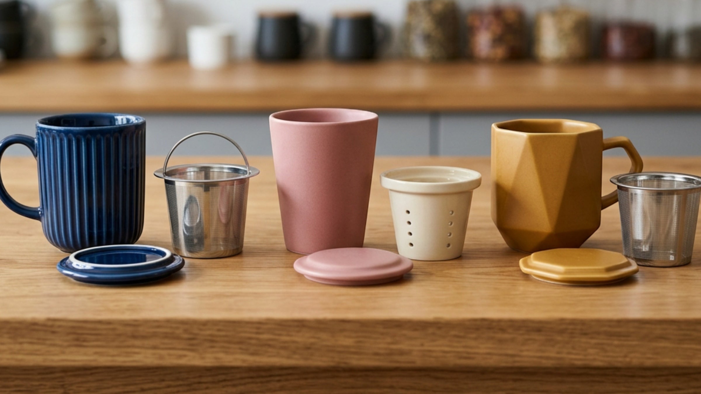 Korzy Ceramic Tea Cups with Infusers and Lids